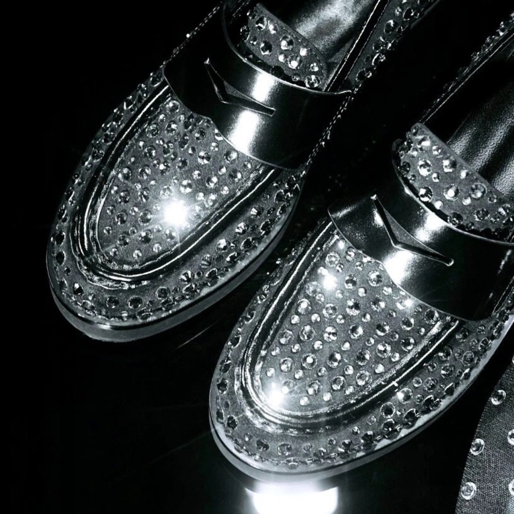Anthropologie Bibi Lou Jaya Gem  Loafers Black Leather Jewels - Picture 4 of 12